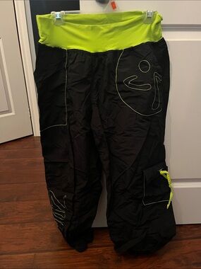 Zumba Fitness Black Pants with Neon Lime Waistband